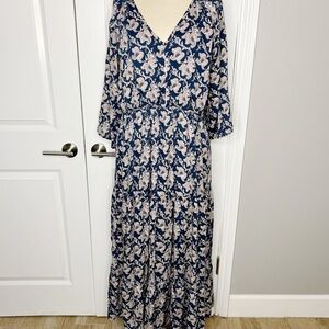 Roberta Roller Rabbit Navy Blue and White Maxi Dress Size S floral paisley print